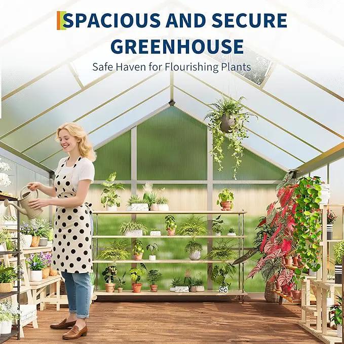 8 x 10 FT Greenhouse, Greenhouses for Outside, Polycarbonate Greenhouse with Aluminum Frame, Lockable Door and Ajustable Roof Vent for Backyard, Green Houses for Outside Garden Backyard, Patio by GreenHaven Gardens