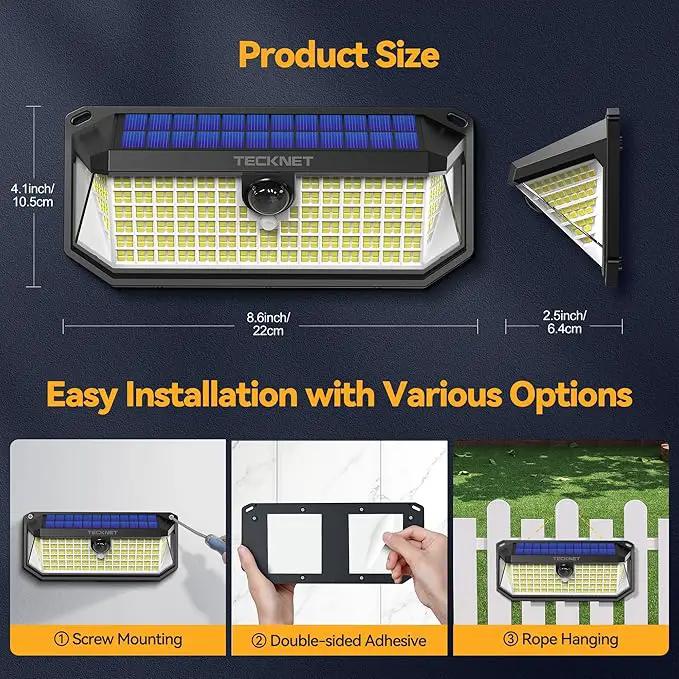 TECKNET 461 LED Solar Powered Outdoor Lights, 270° Angle & 3 Lighting Modes Motion Sensor Light Outdoor, Security Solar Lights Waterproof for Fence Front Door Yard Deck Garden Garage House - 4 Pack by GreenHaven Gardens