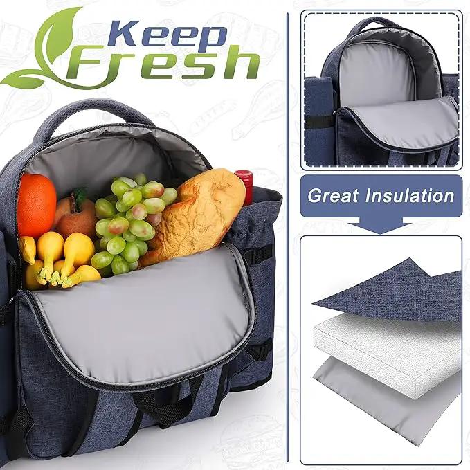 Apollo Walker Picnic Backpack Bag for 2 Person with Cooler Compartment, Detachable Bottle/Wine Holder, Fleece Blanket, Plates and Cutlery Set (2 Person, Navy) by GreenHaven Gardens