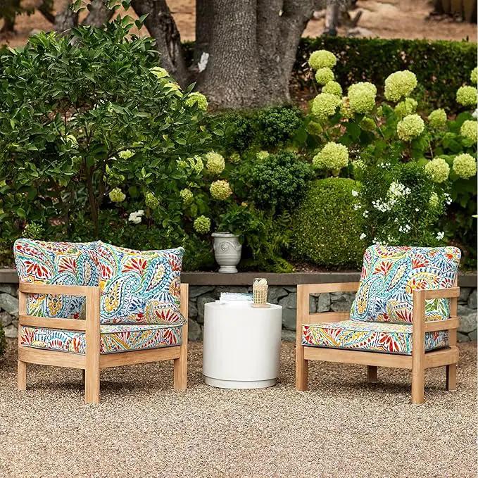 LVTXIII Outdoor Deep Seat Cushion 24"x24"x4" Patio Seat and Back Cushion Set Seasonal Chair Cushion for Dining Arm Chairs, Wicker Chairs and Garden Furniture Decoration, Paisley Multi by GreenHaven Gardens