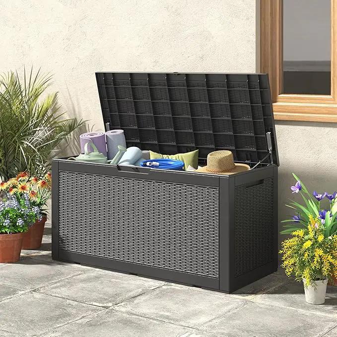 KAMABOKO 101 Gallon Waterproof Large Resin Deck Box, Lockable Large Outdoor Storage Boxes Indoor Outdoor Storage Container for Patio Cushions, Gardening Tools, Pool Supplies, Black by GreenHaven Gardens