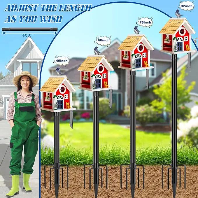 Ottsuls Bird Feeder Pole, 92 Inch Heavy Duty Bird House Pole Kit for Outdoors, with Wooden Board, 5-Prong Base Feeding Station for Wild Birds Watching, Adjustable Feeder Stand (House Not Included) by GreenHaven Gardens