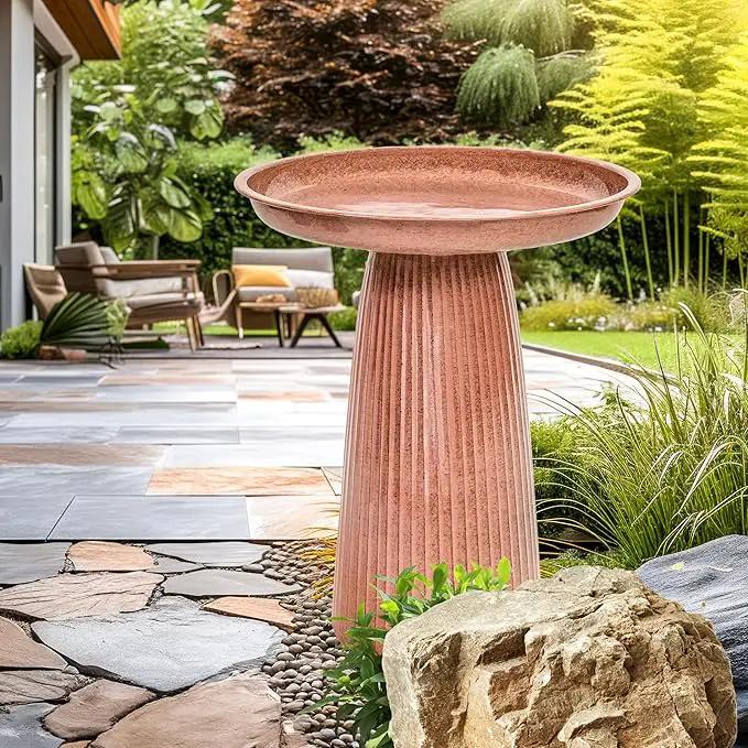 Sunnydaze Gleeful Garden Metal Bird Bath for Outdoors - Large Decorative Iron Birdbath - 23-Inch - Canyon Clay Glaze by GreenHaven Gardens