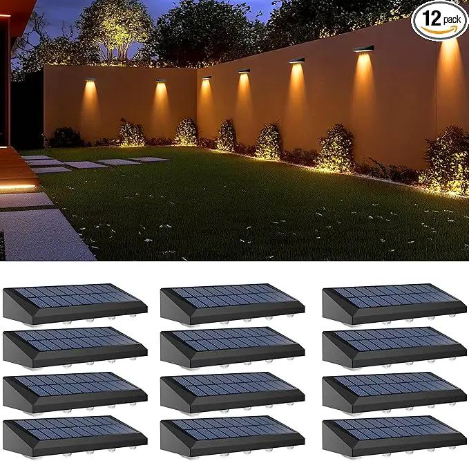 Solar Fence Lights Outdoor Waterproof IP65, 12 Pack Fence Lights Solar Powered 60 Lumens Auto On/Off Step Wall Lights Outside Decorations for Yard, Porch, Patio, Stairs, Pool, Deck, Garden- Warm Light by GreenHaven Gardens