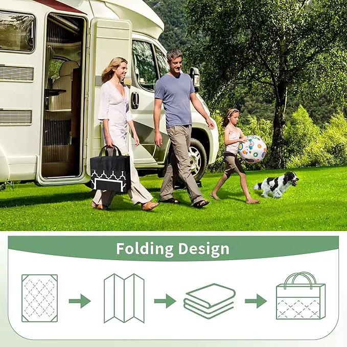GENIMO 5' x 8' Outdoor Rug Waterproof for Patio Decor, Foldable Reversible Plastic Straw Area Rugs Mat for Camper, Outside Carpet for Rv, Deck, Porch, Picnic, Beach, Balcony, Black & White by GreenHaven Gardens