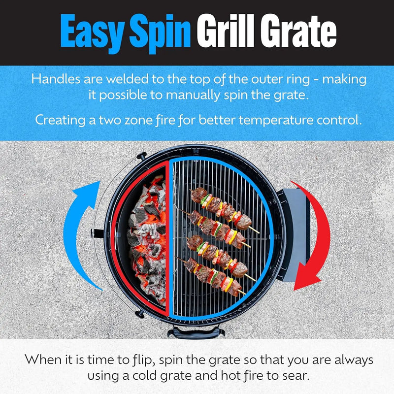 SnS Grills Original Kettle Charcoal Grill with Patented Slow 'N Sear Deluxe Insert and EasySpin Grate for Two-Zone Cooking, Low ‘N Slow Smoking and BBQing - Black 22-Inch by GreenHaven Gardens