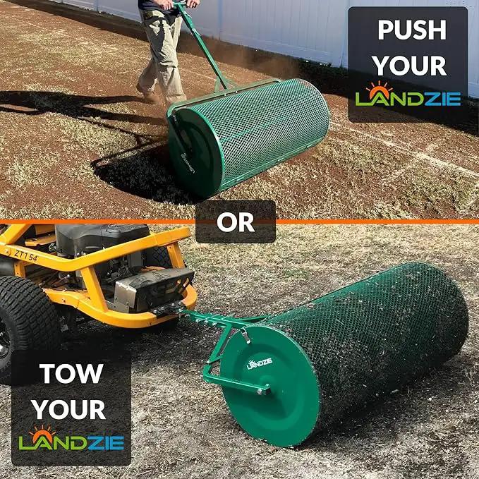 LANDZIE Lawn & Garden Spreaders - 44 Inch Heavy Duty Metal Mesh Basket Push/Tow Spreader - Compost, Peat Moss, Top Soil, Mulch - Durable Lightweight Multi-Purpose Yard Care Equipment - Manure Spreader by GreenHaven Gardens