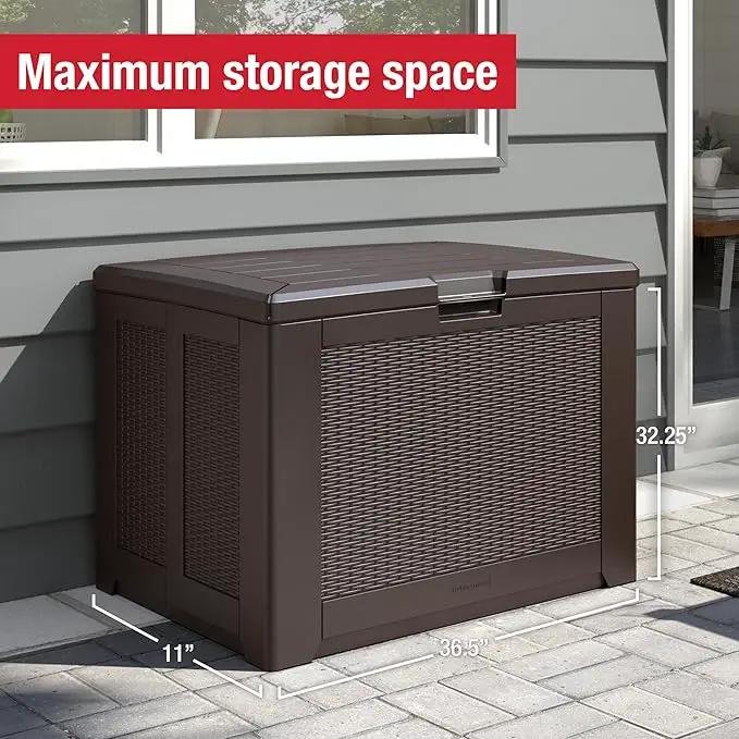 Rubbermaid Medium Resin Outdoor Storage Deck Box (74 Gal) Weather Resistant Brown Deck Organization for Home/Backyard/Pool Chemicals/Toys/Garden Tools/Porch/Patio Cushions by GreenHaven Gardens
