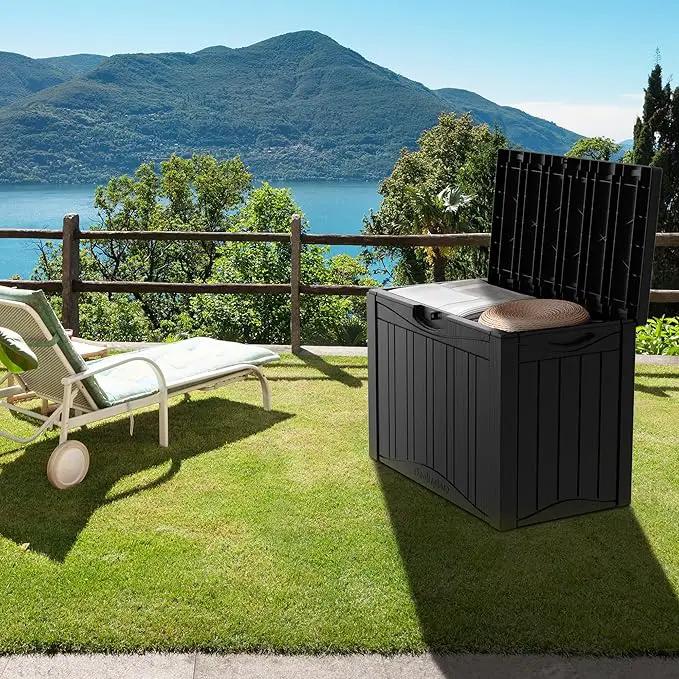 45 Gallon Waterproof Deck Storage Box - All-Weather Outside Storage Box with Lock, Outdoor Box Storage for Patio/Pool Accessories, UV-Resistant Resin, Matte Black by GreenHaven Gardens