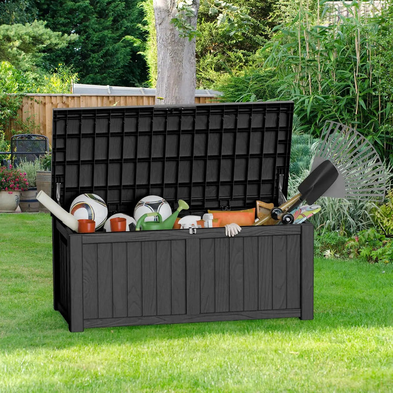 150 Gallon Waterproof Large Resin Deck Box Indoor/Outdoor Lockable Storage Container and Seating for Garden, Pool, and Patio (150 Gallon, Black) by GreenHaven Gardens