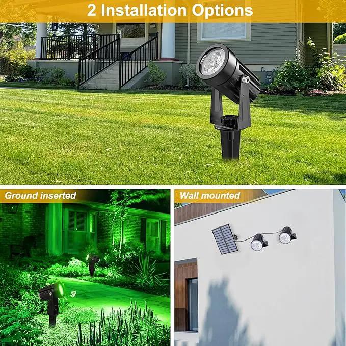 Green Solar Spot Lights Outdoor, 2 Pack Solar Landscape Spotlights IP65 Waterproof 9.8ft Cable, Auto On/Off Outdoor Wall Lights for Garden Yard Driveway Porch Walkway Pool (1-in-1) by GreenHaven Gardens