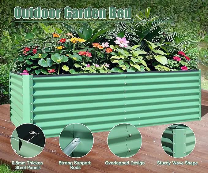Domi Galvanized Raised Garden Bed, Outdoor Planter Garden Boxes Large Metal Planter Box for Gardening Vegetables Fruits Flowers, Green (8x4x2ft) by GreenHaven Gardens