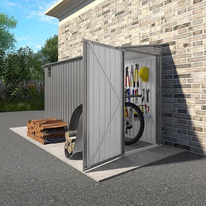 4 * 9.2 FT Outdoor Storage Shed, Galvanized Steel Garden Shed with Lockable Door & Window, Waterproof Metal Tool Storage for Garden, Backyard, Patio, Lawn(Gray) by GreenHaven Gardens
