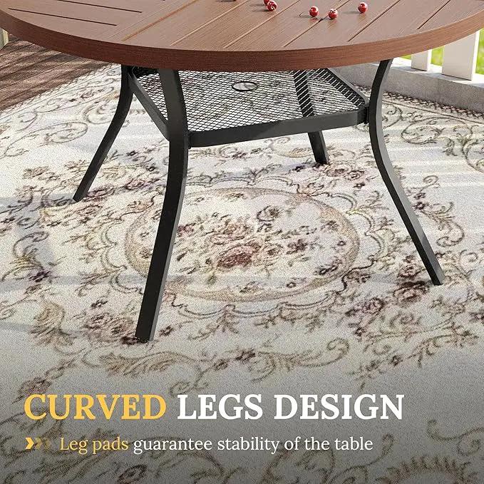 VICLLAX Round Patio Table with Adjustable Umbrella Hole for 6, All Weather Metal Outdoor Dining Table for Lawn Garden, 47.2" Outdoor Coffee Table, Walnut Wood-Like Tabletop by GreenHaven Gardens