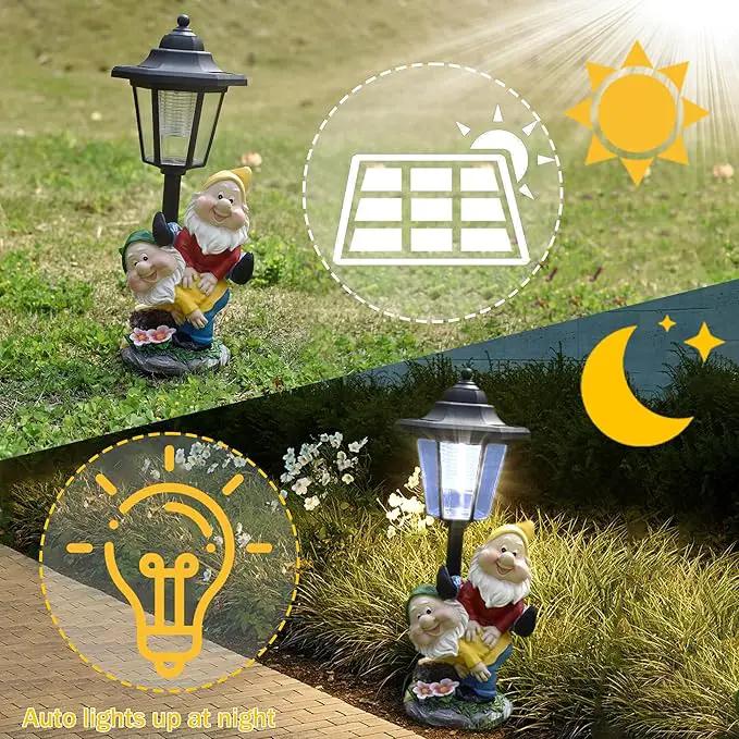 Solar Garden Country Farm Gnomes with Light, Outside-Outdoor Decorations Funny Playing Gnomes for Patio Yard Lawn Walkway Ornaments Clearance Housewarming Gifts for Mom Grandma Birthday by GreenHaven Gardens