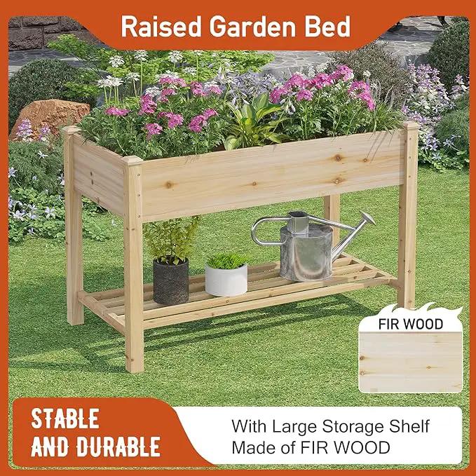 GHWIE Raised Garden Bed with Shelf,Elevated Wooden Planter Box with Legs,Garden Planter for Backyard, Patio, Balcony,200lb Capacity - Natural by GreenHaven Gardens
