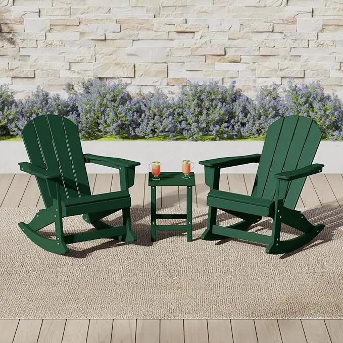 WO Home Furniture Adirondack Chair Table Set of 2 PCS Outdoor Folding Chair w Side Table Weather/UV Resistant for Lawn, Garden, Bon Fire, Balcony (Dark Green) by GreenHaven Gardens