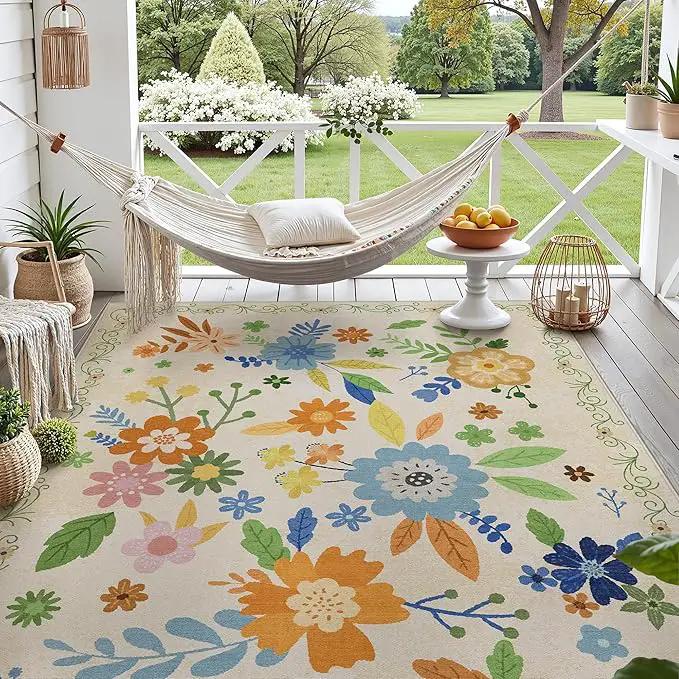 GENIMO Indoor Outdoor Area Rug 8' X 10' Waterproof, Washable Door Mat Non Shedding, Easy Cleaning Floral Outdoor Carpet for Patio, Entryway, Porch, Bathroom, Living Room, Bedroom, Backyard by GreenHaven Gardens