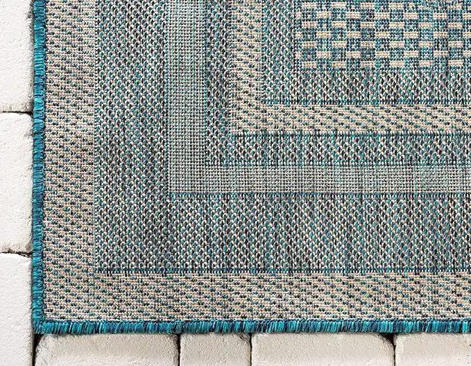 Unique Loom Outdoor Border Collection Area Rug - Soft Border (4' 1" x 6' 1" Rectangle, Teal/ Ivory) by GreenHaven Gardens