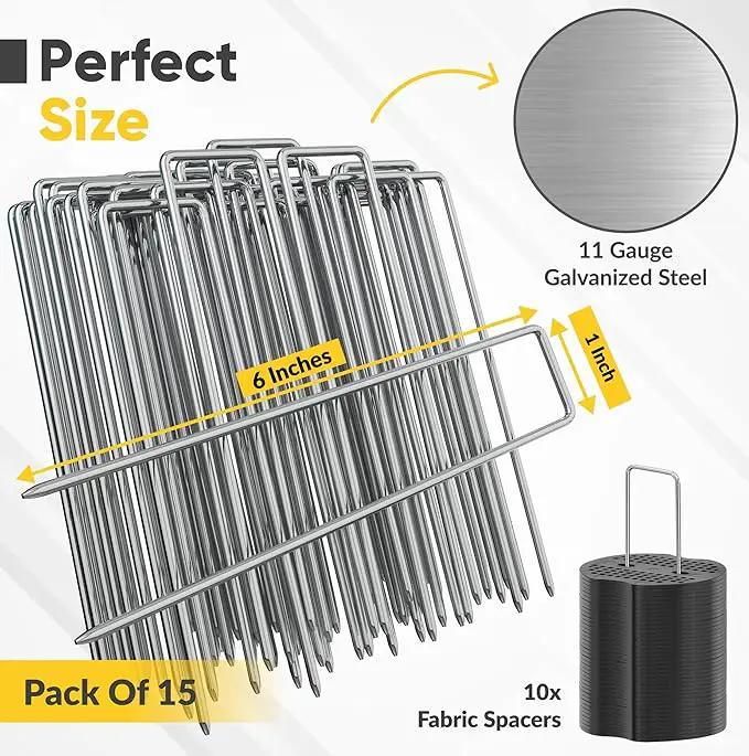 USA Made 15 Pack Landscape Staples 6 inch 11 Gauge Garden Stakes Galvanized Garden Staples | Metal Ground Stakes for Gardening| Yard Stakes for Decoration, Weed Barrier Fabric by GreenHaven Gardens