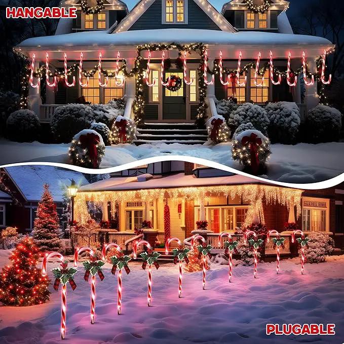 Hiboom Christmas Candy Cane Lights, 10 Pcs 21 Inch Pathway Markers Lights with Stakes, Christmas Driveway Lights End to End Connected for Xmas Holiday Party Walkway Patio Garden Decor (Red and White) by GreenHaven Gardens
