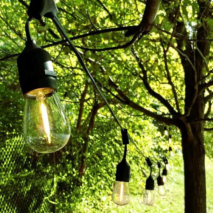 Hometown Evolution, Inc. 100 Foot E26 LED Outdoor Commercial String Lights with 50 Suspended Sockets and S14 LED Filament 1 Watt Bulbs by GreenHaven Gardens