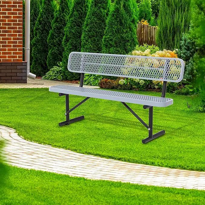 4/6/8 Feet Park Bench for Outside Heavy Duty Metal, Garden Benches Outdoor Bench with Backrest & Portable Frame, for Shopping Malls Stores Parks Patios Decks, Grey by GreenHaven Gardens