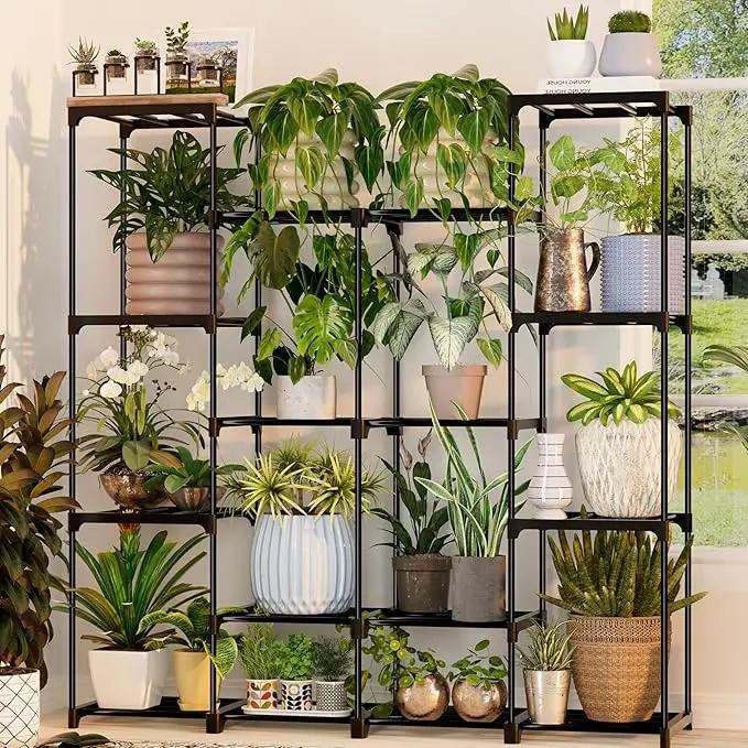 Metal Plant Stand Indoor Outdoor Plant Shelf Stand, 4 Tiers 16 Pots Potted Flower Plant Stands for Indoor Plants Multiple, Plant Shelves Stands Rack for Patio, Balcony, Living Room by GreenHaven Gardens
