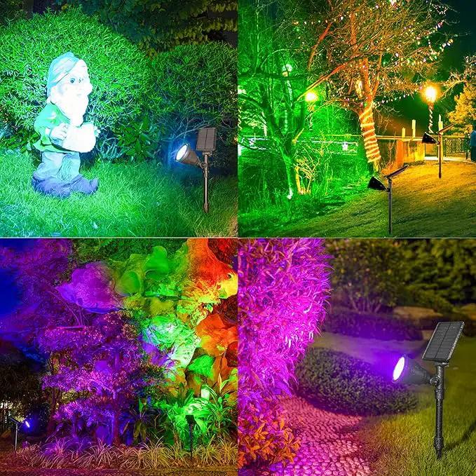 Solar Outdoor Spotlights - 18 LED, 600 Lumens, Waterproof, 7 Colors Adjustable for Year Round Patio, Garden, and Landscape Festive Lighting (2 Pack) by GreenHaven Gardens
