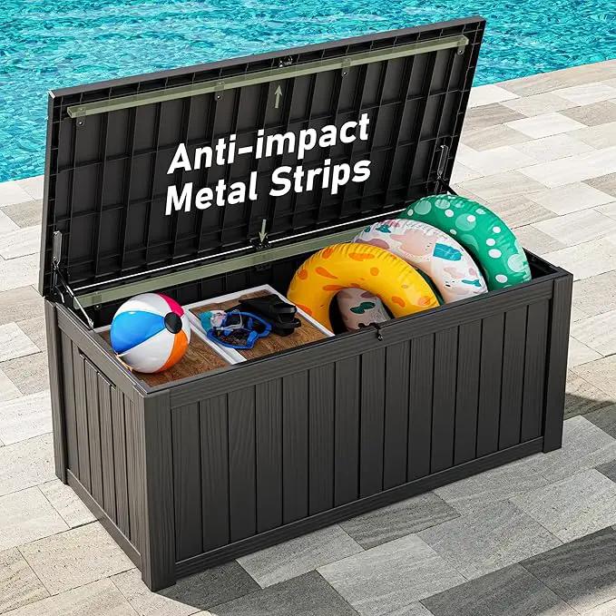 NUNU LAB Outdoor Storage Box,120 Gallon Deck Box,Resin Waterproof Outside Storage Bench,Outdoor Storage Cabinet With Lockable Lid,Backyard Deck Box For Garden Tools,Patio Cushions,Pool Accessories by GreenHaven Gardens