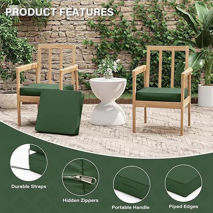 Patio Chair Cushions 17 X 16 X 3 Inch Waterproof Outdoor Seat Cushions for Patio Furniture, Outdoor Sofa Couch Pads with Ties & Handle, Set of 2, Green by GreenHaven Gardens