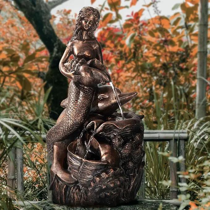 TERESA'S COLLECTIONS Mermaid Water Fountains Outdoor with LED Light Auto Slient Pump, Large Water Features for Yards Patio Garden Balcony Porch, Mermaid Garden Gifts for Mom, 21" by GreenHaven Gardens
