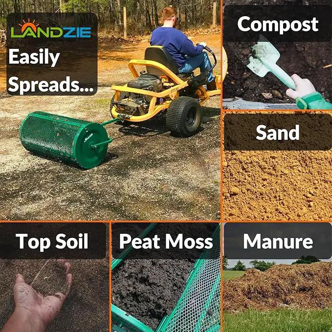 LANDZIE Lawn & Garden Spreaders - 36 Inch Heavy Duty Metal Mesh Basket Push/Tow Spreader - Compost, Peat Moss, Top Soil, Mulch - Durable Lightweight Multi-Purpose Yard Care Equipment - Manure Spreader by GreenHaven Gardens