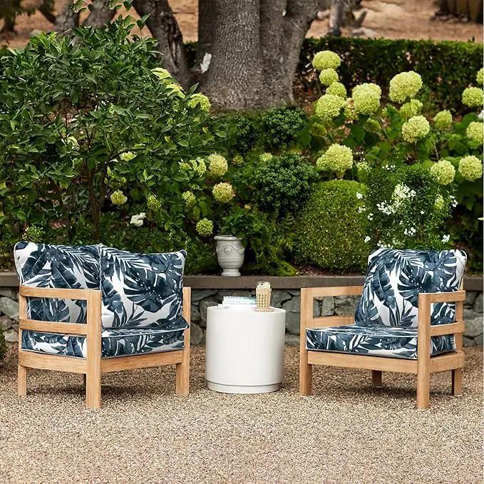 LVTXIII Outdoor Deep Seat Cushion Patio Seat and Back Cushion Set Seasonal Chair Cushion with Removable Cover and Adjustable Buckle for Home and Garden, 22"x22"x4", Palms Blue by GreenHaven Gardens