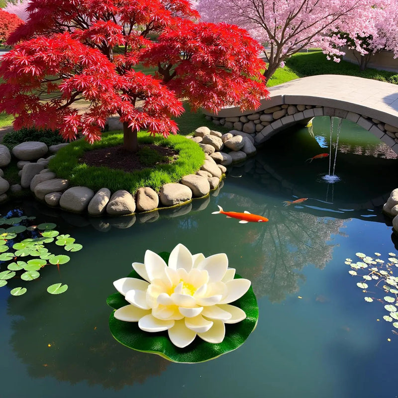 2Pcs White Artificial Floating Foam Lotus Flowers with Water Lily Pad Ornaments,Perfect for Patio Koi Pond Pool Aquarium Home Garden Wedding Party Holiday Decoration Water Gardens and Ponds by GreenHaven Gardens