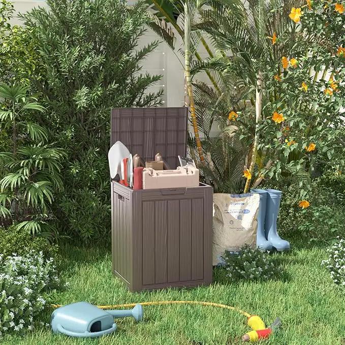 28 Gallon Resin Deck Box, Lockable Outdoor Storage Box for Patio Cushions Storage Furniture,Garden Tools, Pool Supplies, Weatherproof and UV Resistant (Grey) by GreenHaven Gardens