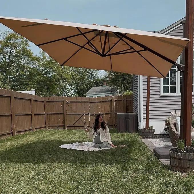 PURPLE LEAF 8 Feet Cantilever Patio Umbrella Square Umbrella with 360° Rotation and Aluminum Offset Hanging Outdoor Umbrella for Pool Garden Backyard Deck, Taupe by GreenHaven Gardens