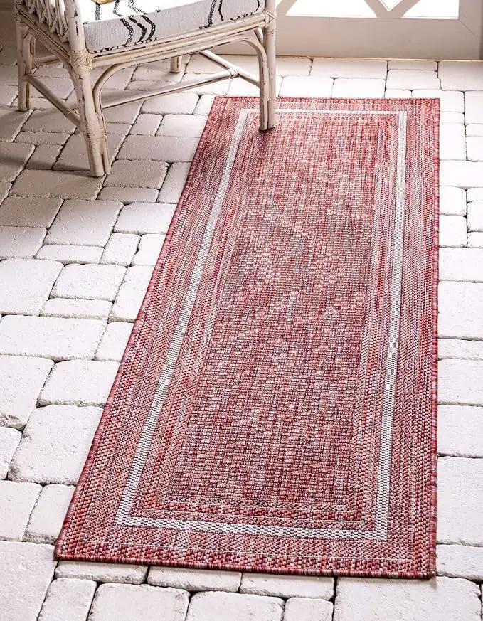Unique Loom Outdoor Border Collection Area Rug - Soft Border (2' 7" x 10' Runner, Rust Red/ Ivory) by GreenHaven Gardens