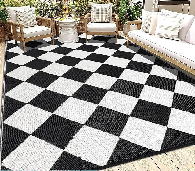 HEBE Outdoor Rug Waterproof 6x9, Reversible Plastic Straw Rug RV Camping Rug, Indoor Outdoor Patio Mat Clearance, Outside Carpet for Porch,Deck,Camper,Balcony,Backyard,Picnic by GreenHaven Gardens