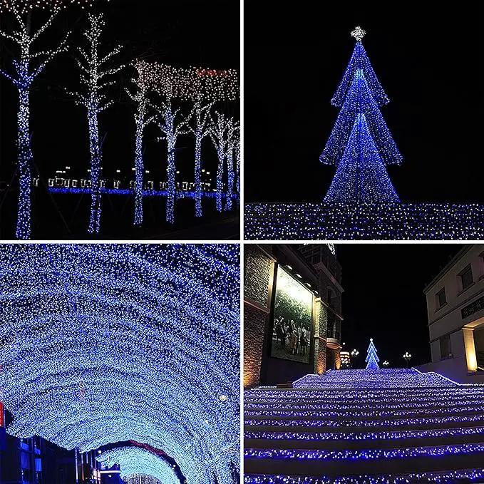 164ft 500 LED Blue White Christmas Lights Outdoor,8 Modes String Light Indoor Bedroom,Clear Wire Twinkle Lights Plug in for Christmas Outside Tree Yard Wedding Decorations(164FT,Blue&White) by GreenHaven Gardens