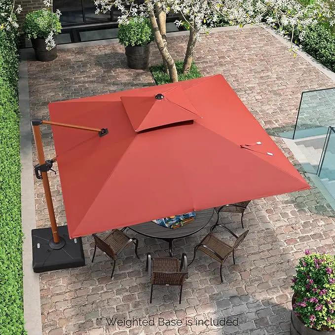 PURPLE LEAF 10ft Patio Umbrella with Base Outdoor Square Umbrellas Large Cantilever Umbrella Windproof Offset Umbrellas Heavy Duty Sun Umbrella for Garden Deck Pool Patio, Brick Red by GreenHaven Gardens