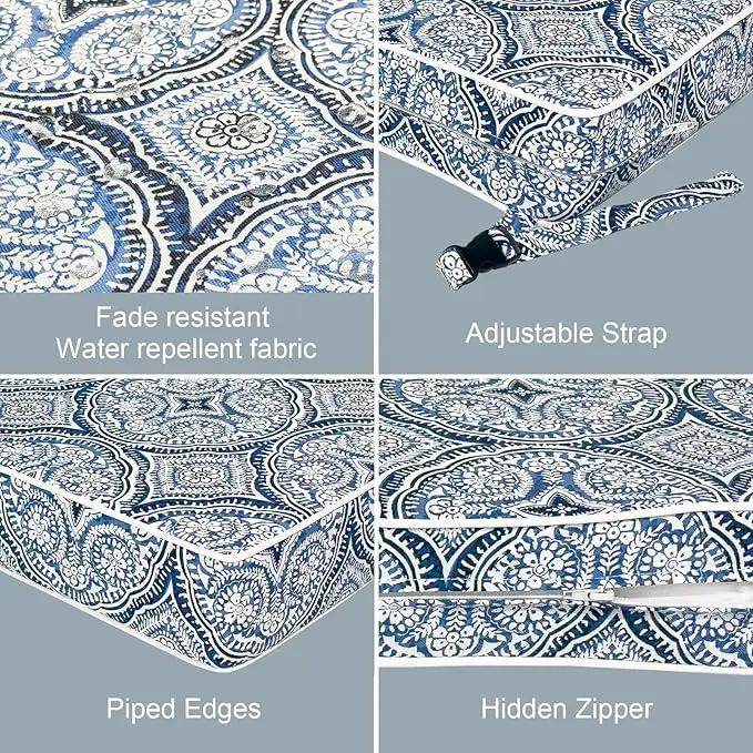 LVTXIII Patio Chair Cushions 22"x22"x3", Water-Repellent Outdoor Seat Cushions for Patio Furniture, Square Chair Pads with Ties for Home Garden Decoration, Set of 2, Medallion Blue by GreenHaven Gardens