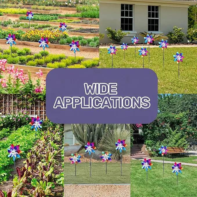 BATTIFE 10 Pack Sparkly Rainbow Pinwheels, Reflective Wind Spinner for Yard and Garden with Stakes, Decor Windmill to Scare Birds Away for Lawn and Patio by GreenHaven Gardens