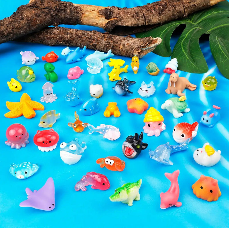 44 Pcs Mini Ocean Resin Animals 44 Styles Resin Animals Figurines Bulk for Fairy Garden Miniature Dollhouse Accessories Hide Crafts Decor by GreenHaven Gardens