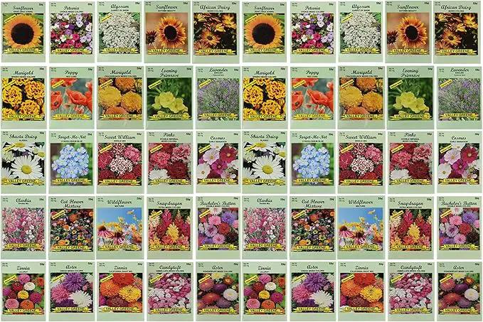 Set of 50 Flower Seed Packets! Flower Seeds in Bulk, 15 or More Varieties Available! by GreenHaven Gardens