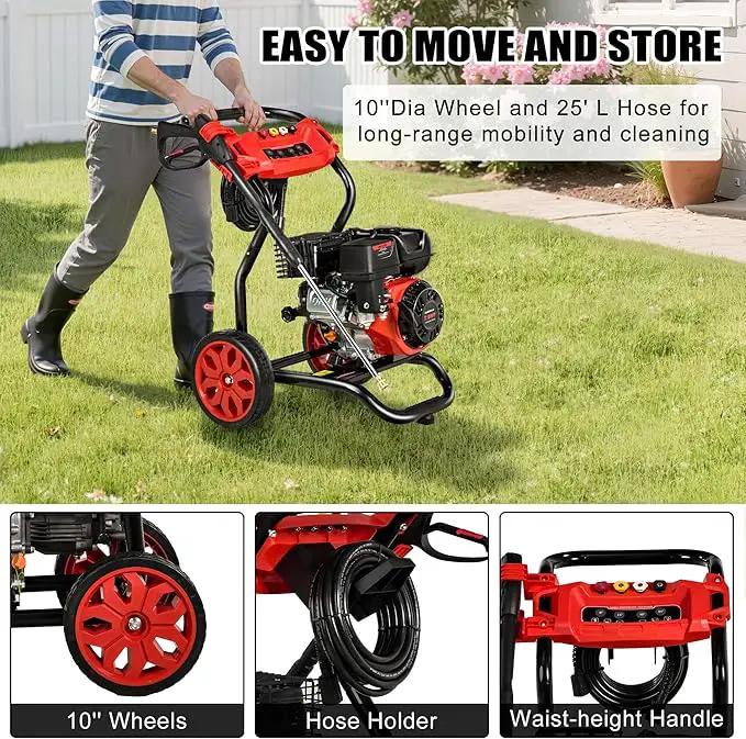 Gas Pressure Washer, 3950 PSI and 2.6 GPM, 7HP Engine with Copper Pump, 25FT Hose and Foam Cannon, 4 Nozzles, for Cars, Driveways, Fences by GreenHaven Gardens