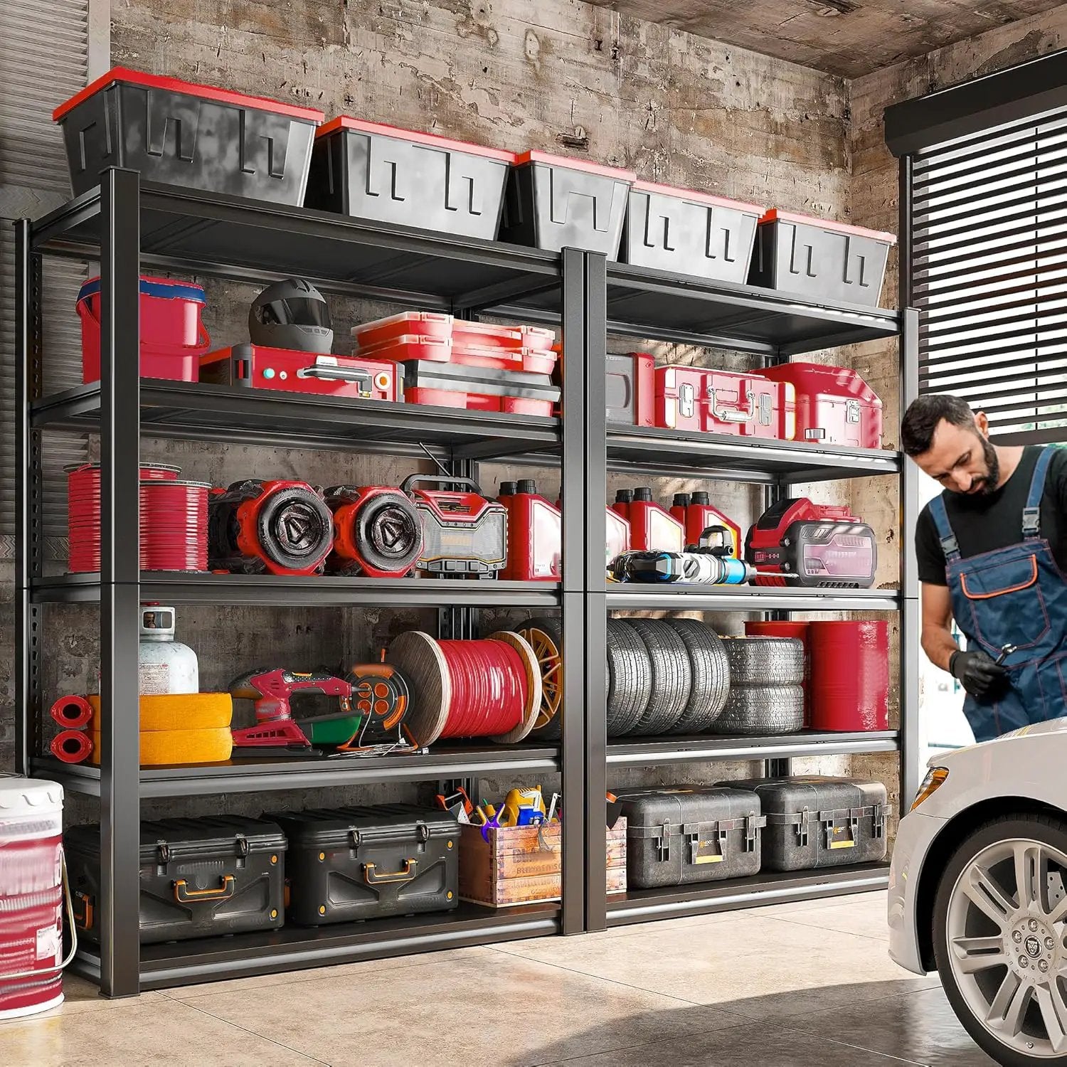 Raybee Storage Shelves 2000LBS Garage Shelving Heavy Duty, 5-Tier Adjustable Garage Shelves, Metal Shelving for Garage, Basement, Warehouse, Pantry, 72" H x 31.5" W x 16.5" D, 2PC, Black by GreenHaven Gardens