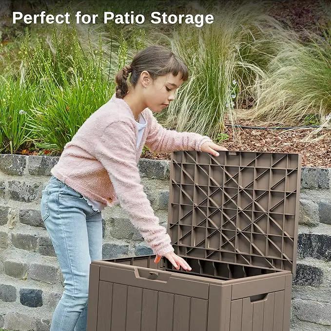 EAST OAK Outdoor Storage Box, 31 Gallon Deck Box, Waterproof Resin Storage Bin for Patio Cushions, Gardening Tools, Accessories, Lockable, UV Resistant, Brown by GreenHaven Gardens