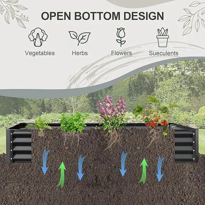 Domi Galvanized Raised Garden Bed, 8x4x1Ft Thickening Metal Planter Box for Vegetables Bottomless for Backyard Outdoor, 1" Deep w/ 228 Gallon Capacity - Dark Gray by GreenHaven Gardens