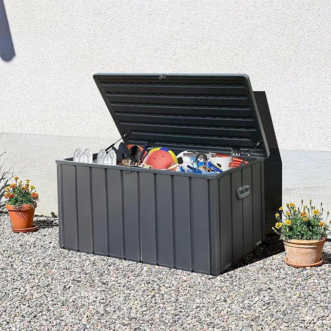 Domi Outdoor Deck Box 100 Gallon, Waterproof Lockable Steel Outdoor Storage Container for Outside Cushions, Garden Tools and Pools Equipment (Gray) by GreenHaven Gardens